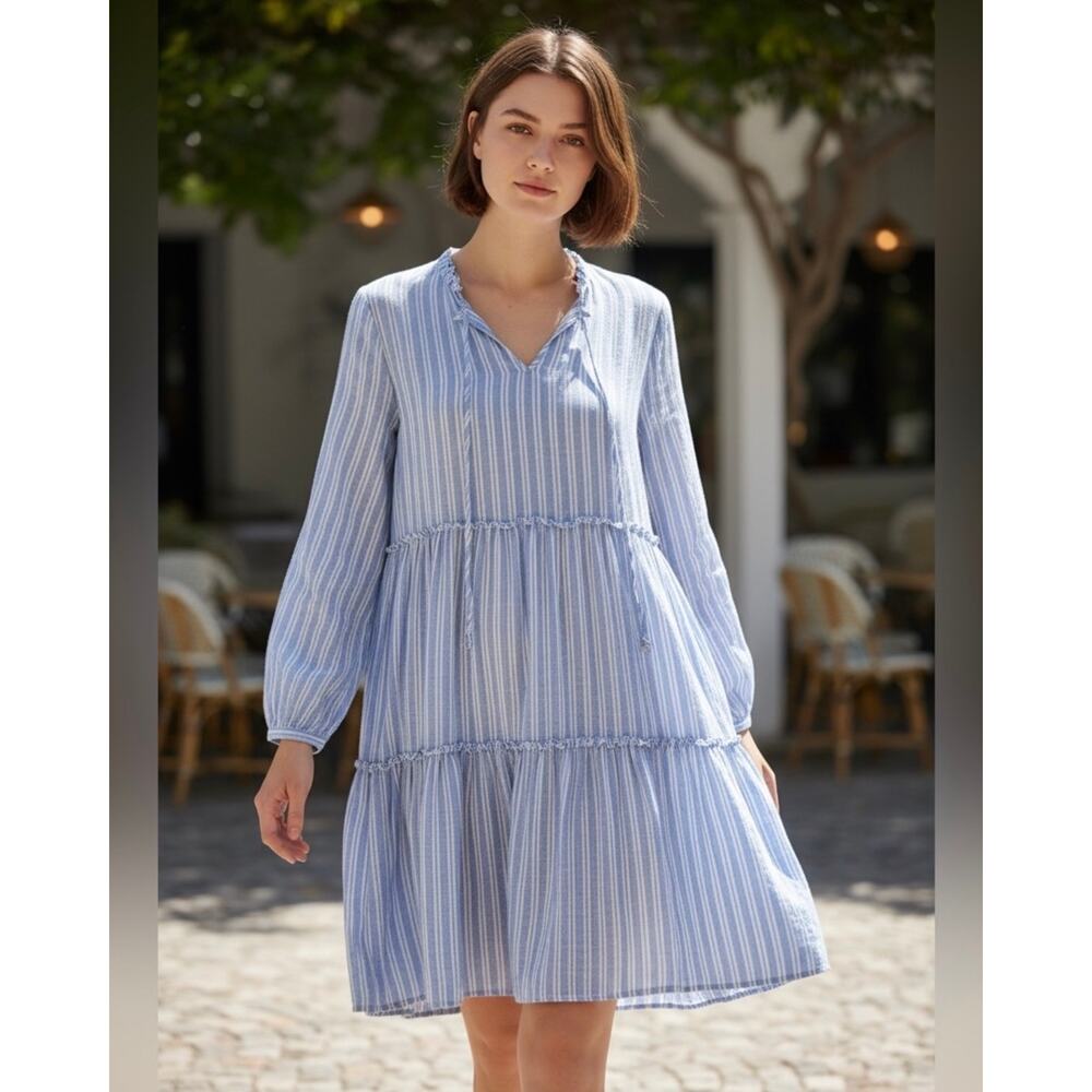 Rails Everly Ludlow Stripe Linen Blend Dress Size Medium Blue and White